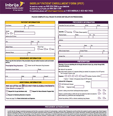 Image of prescription request form